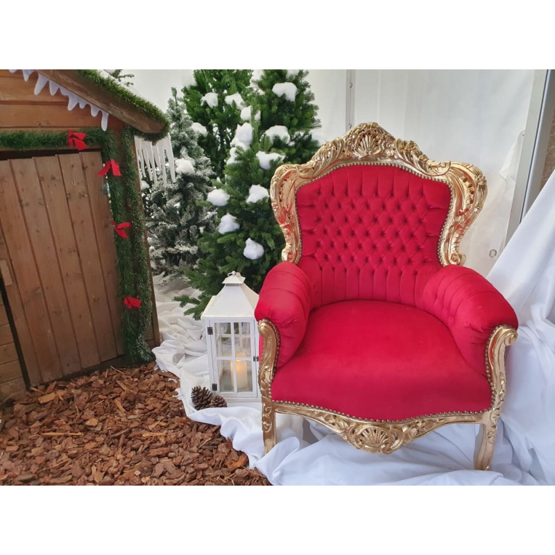 Fauteuil Baroque Rouge et Or - Père Noël -