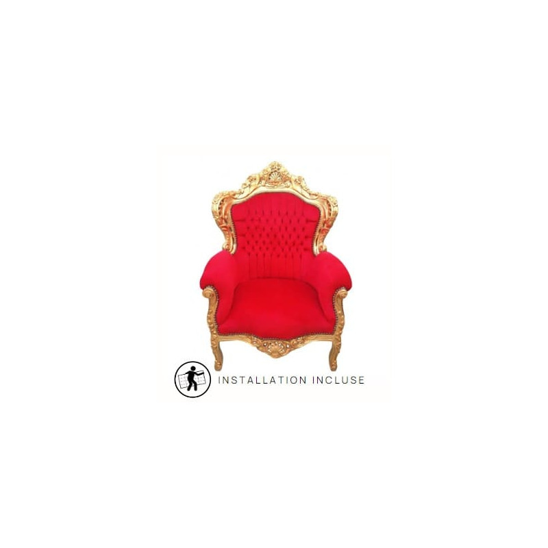 Fauteuil Baroque Rouge et Or - Père Noël -